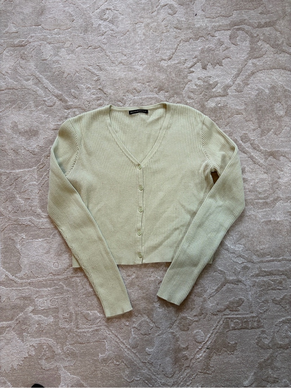 Brandy Melville- Light Green V-Neck Ribbed Cardigan Sweater